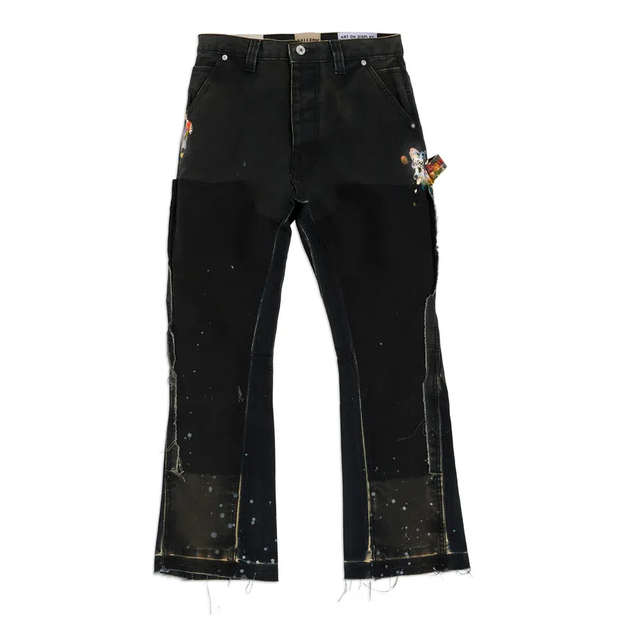 653#Gallery Dept New Hand-painted Ink Splash Patches Spliced ​​Cloth Overalls Logging Pants Distressed Washed Splicing Micro-Large Jeans Beautiful Trendy Pants Versatile Casual Pants Black Gray Khaki S~XL P290